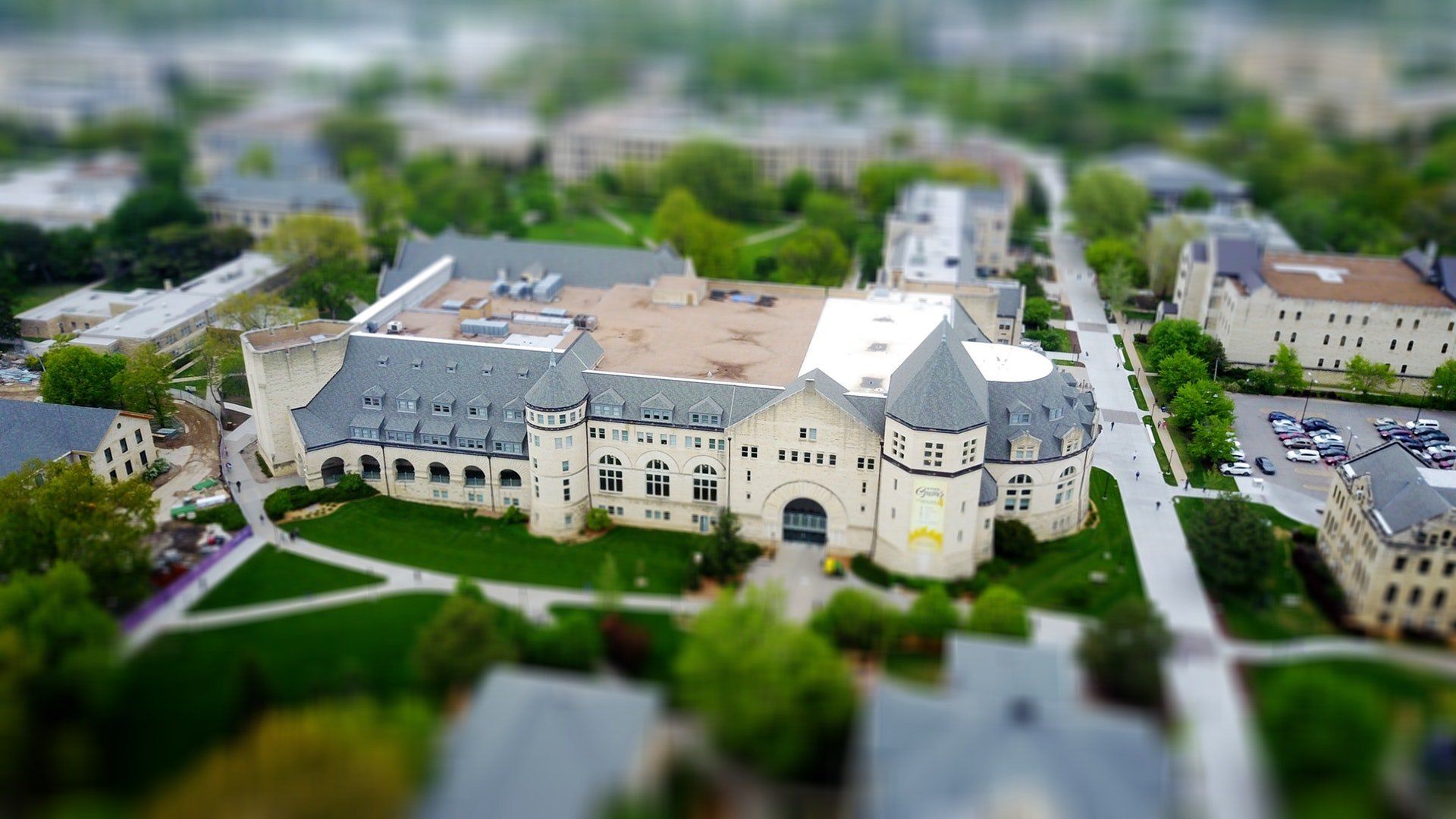 Aerial view of buildings near St. Louis